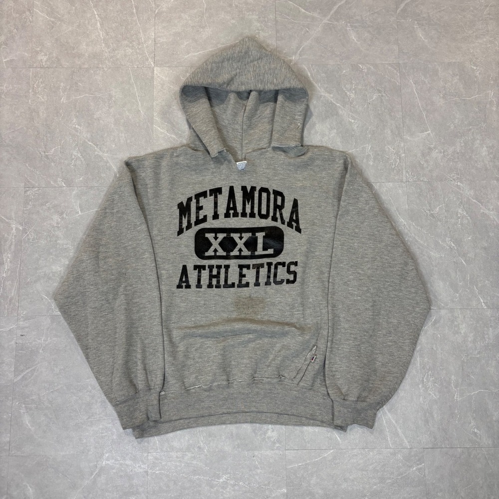 Vintage Russell Athletic Metamora Athletics Hoodie Gray XL Cut Neck Sweatshirt